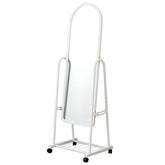 Huitich modern floor mounted mirror with white frame and wheels for easy mobility